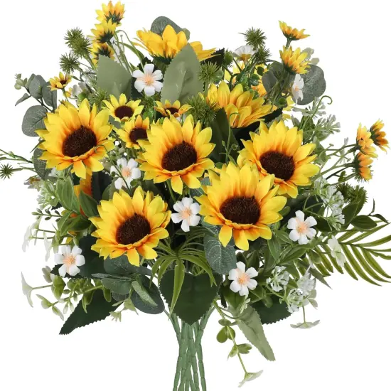 Artificial Flowers Fake Sunflowers 8 Bunches Silk Summer Flowers Faux Sunflower Arrangements for Table Centerpieces Home Kitchen Office Windowsill Hanging Wedding Decor {1}