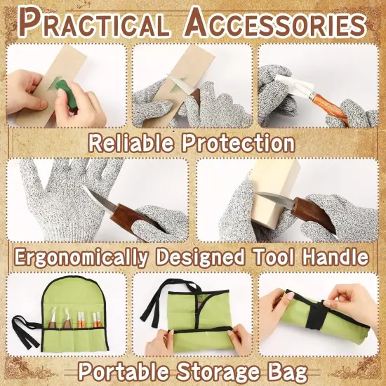 Wood Carving Kit, 17 Pack Wood Whittling Kit Hand Carving Knife Tools Set for DIY Sculpture Carpenter Experts & Beginners {2}