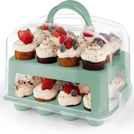 Cupcake Carrier 24 Count - Sturdy Cupcake Holder with Lid & 2 Handles, Stylish Two-Tier Cupcake Carrier/Stand, Spacious 3.5&rdquo; Top & Bottom Tray {1}