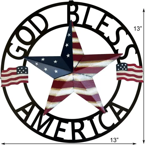 God Bless America Metal Star Hanging Welcome Signs Wall Decor Front Door Wreaths Garden Fence Patio Porch Yard Indoor Outdoor Patriotic Decorations 13''H {2}