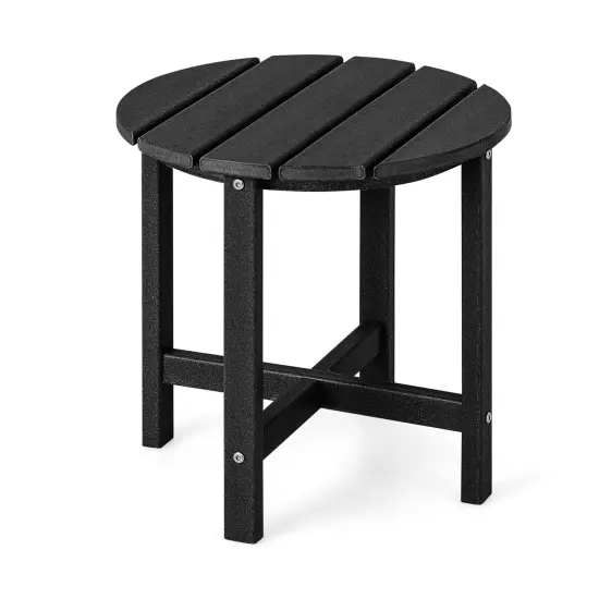 18 Inch Set of 2 Round Outdoor Adirondack Side Tables with Slatted Design and X-Shaped Structure Black {4}