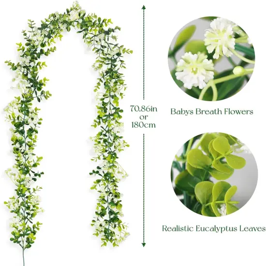 6FT Eucalyptus Garland with Flowers, 2 Pack Artificial Greenery Garland Hanging Faux Eucalyptus Garland Suitable {4}