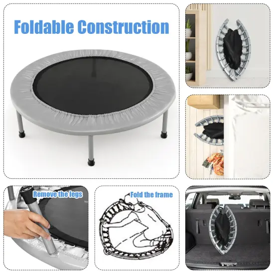 Foldable PP Trampoline with Safety Springs and 330 lbs Capacity Silver {4}