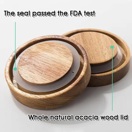 Glass Jars with Lids, Set of 3 Storage Jars with Airtight Lids Acacia Wood Top Glass Canisters - 12oz, 17oz, 25oz {5}