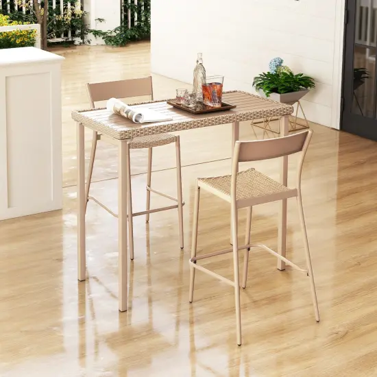 Light Brown Metal and PE Rattan Bar Table with Spacious Top and Sturdy Frame {2}