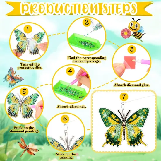 24 Pcs Butterfly Diamond Art Swaying in The Wind 5D DIY Adult Diamond Art Kits High Flexibility Art Plant Stakes Decorative Garden Stakes Craft for Indoor Outdoor Yard Decor 6 Style {5}