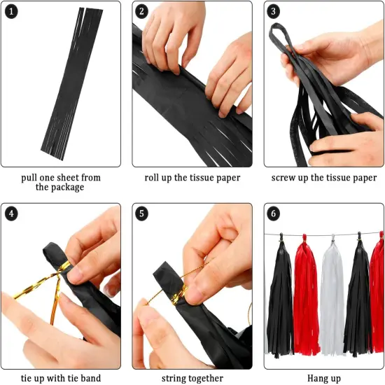 29 Pcs Red and Black Decorations Mouse Paper Decoration Fan Pom Pom Honeycomb Flower Tissue Tassel Garland Theme Party Supplies for Graduation Birthday(White, Red, Black) {4}