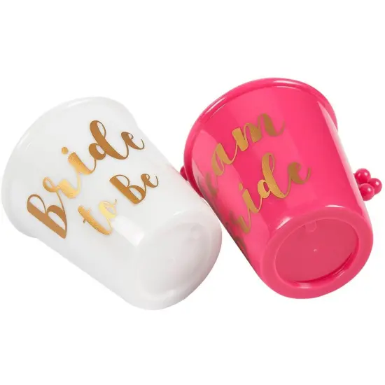 6-Pack Team Bride and Bride To Be Plastic Beaded Bridal Shower Shot Glasses Necklaces - Perfect for Bachelorette, Hot Pink and White with Gold Font - 30.4 Inches Long {4}