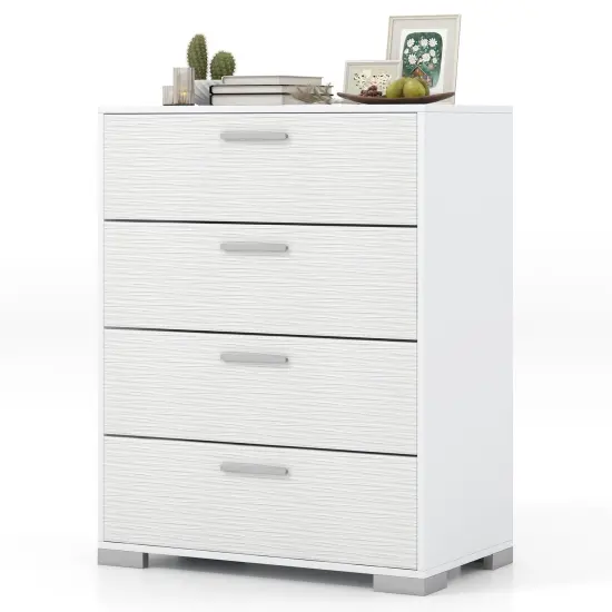 Engineered Wood Dresser with 4 Drawers Storage Cabinet, Metal Legs and Modern Design White {4}
