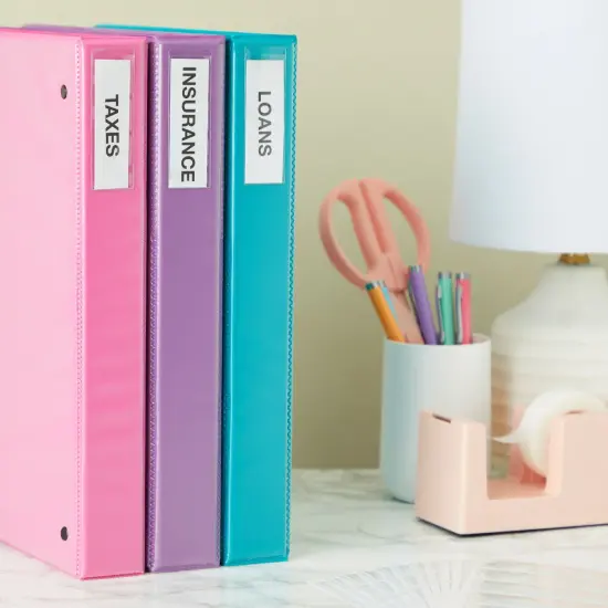 120 Pack Clear 3-Ring Binder Spine Label Holder Stickers with 126 Blank White Inserts, Self-Adhesive Pocket Sleeves for Small Business, Office Supplies (1x3 In) {3}