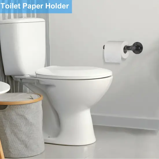 13-Piece Black Metal Wall-Mounted Bathroom Hardware Set - Industrial Towel Racks, Toilet Paper Holders, Hooks & Rings, No-Tool Assembly, Safe Design for Bathroom/Kitchen Storage {6}