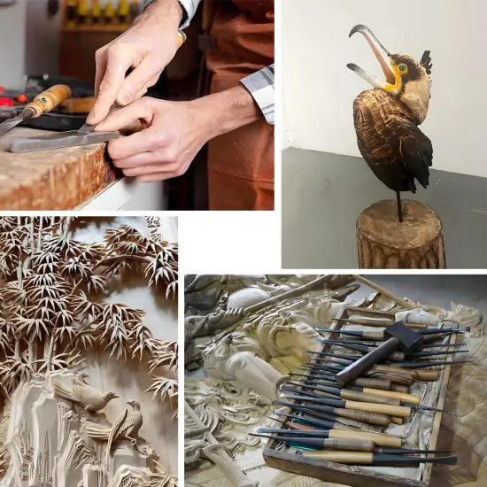 Wood Carving Kit 29 in-1 Wood Carving Tools with 3 Pcs Wood Carving Knives & 12PCS Detail Knives，Basswood Blocks & Gloves & Roll Bag & Strop Block & Polishing Compound Whittling Deluxe Kit {5}