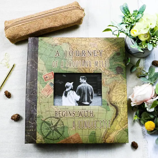 Adventure Scrapbook Album with Metallic Pen Magnetic Self-Stick Page Scrapbook for 3x5 4x6 5x7 6x8 8x10 Hand Made DIY 40 Pages Albums, Printed Kraft Paper Cover Memory Book (Map with Window) {4}