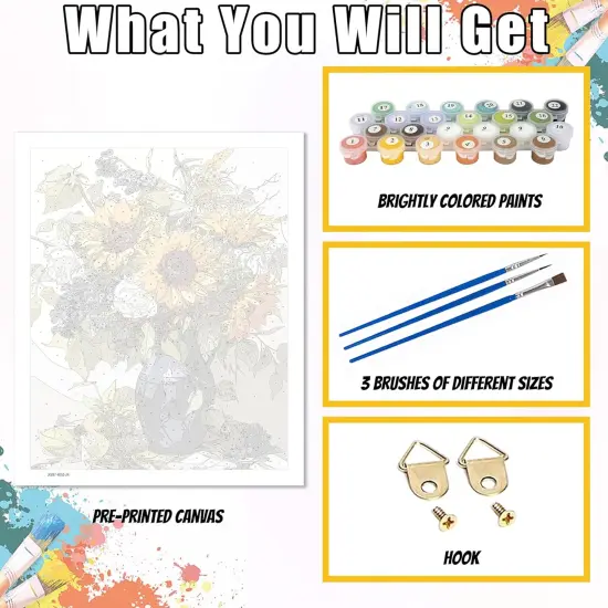 Flowers Canvas Paint by Numbers for Adults-Flower Adults' Paint-by-Number Kits,Flowers Vases Painting by Numbers Kit for Perfect for Gifts Home Wall Decor {4}