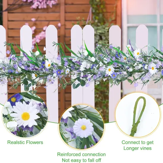 2 Pcs 6 ft Lavender Daisy Flowers Summer Floral Garland, Summer Artificial Hanging Floral Garland for Home {3}