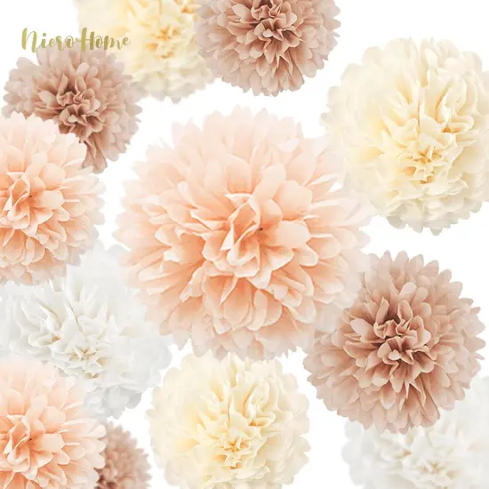 Wedding Decorations, 12 PCS Ivory Champagne Tissue Paper Pom Poms, Creamy White Paper Flowers for Bridal Showers, Engagement Receptions, Bachelorette, Birthday, Boho Party Supplies {2}