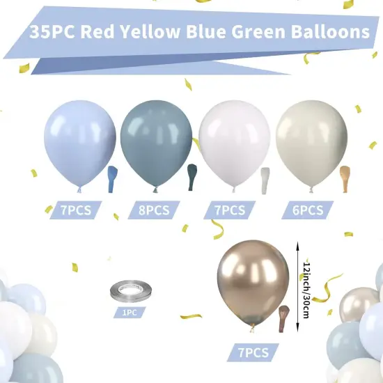 Dusty Blue Balloons, Dusty Blue and Gold Balloons, Baby Shower Balloons Fog Blue Cream Ivory White Champagne Gold Balloons for Boho Birthday Boys Girls Party Wedding Bridal Shower Decorations {2}