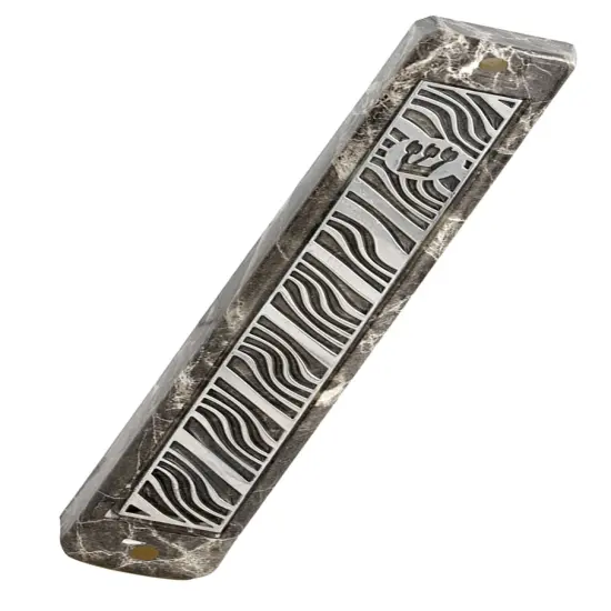 Marble Mezuzah Case with Diagonal Wavy Pattern on Plate Copper {2}