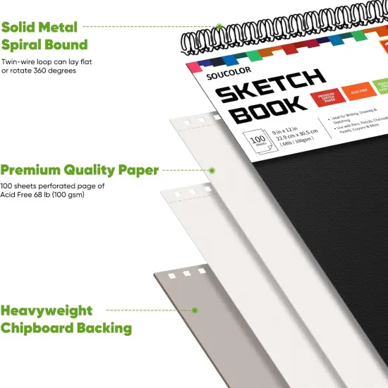 9" x 12" Sketch Book, 1-Pack 100 Sheets Spiral Bound Art Sketchbook, (68lb/100gsm) Acid Free Artist Drawing Book Paper Painting Drawing Writing Sketching Pad for Kids Adult Teens Girls Boys {2}