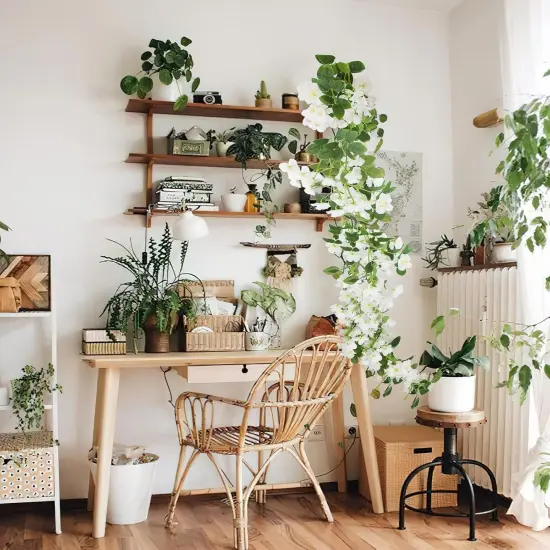 Artificial Cherry Blossom Flower Vine Hanging White Cherry Blossom Flower Silk Garland Hanging Vines Faux Flowers for Outdoors Spring Wedding Party Home Table Centerpiece Arrangement Decor {5}