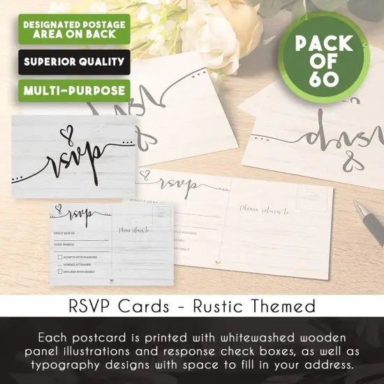 60 Pack RSVP Postcards for Wedding, Rehearsal Dinner, Bridal Shower, Birthday Party with Mailing Side (4x6 In) White {2}