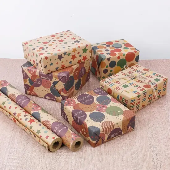 Birthday Wrapping Paper,Gift Wrapping Paper Roll,Kraft Wrapping Paper-17 inch X 32.8 Feet Per roll {4}
