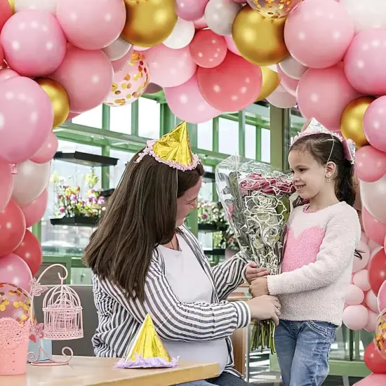 60PCS Pink Balloons, 12 Inches White Gold Confetti Latex Balloons with Ribbon Thicken {2}