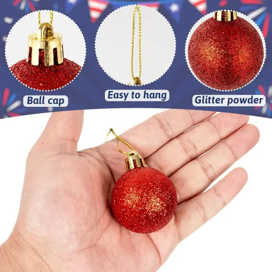 Memorial Day Decorations 4th of July Ornaments for Tree - 24pcs Red White Blue Decorations Patriotic Ornaments Hanging Balls {3}