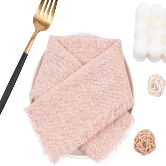 Pearl Pink 10 Pack Handmade Cloth Napkins Cotton Linen Easter Spring Napkins with Fringe Rustic Bulk Dinner Napkins for Wedding Party Baby Shower Table Decor {3}