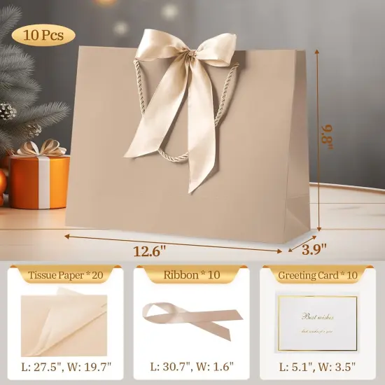 12.6" Gift Bags Bulk, 10 Pcs Gift Bags with 20 Tissue Paper 10 Greeting Cards {2}