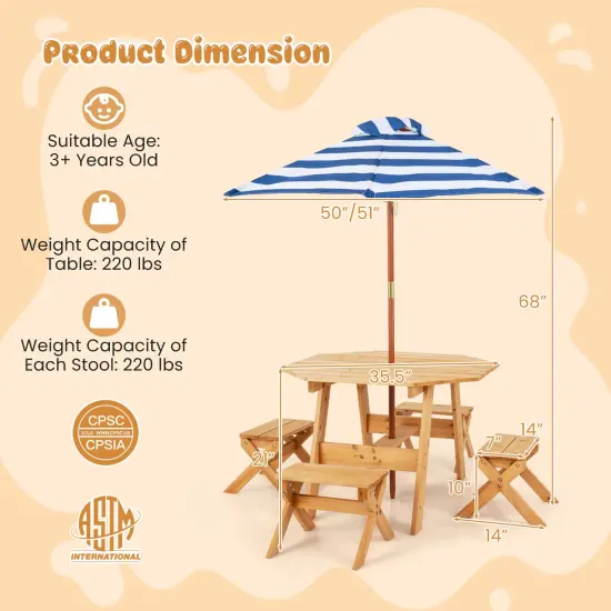 2-in-1 Convertible Kids Wooden Table Set with Umbrella Hole Perfect Gift for Your Kids Natural {4}