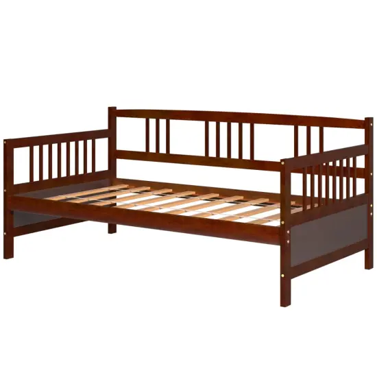 Twin Size Wooden Slats Daybed Bed with Rails Perfect for Living Room and Kids Room or Guest Room Cherry {3}