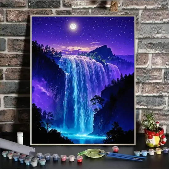 Paint by Numbers Kit for Adults, Starry Waterfall Paint by Number Kits for Beginner Acrylic On Canvas Forest Oil Painting Kit Adults' Paint-by-Number Kits for Gift Home Wall Decor 16x20 Inch {2}