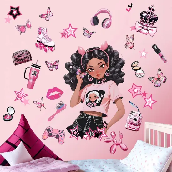 Bedroom Wall Stickers for Black Girls: Peel and Stick Fashion African American Butterfly Wall Decals - Wall Art Decor Kids Supplies Ages {3}