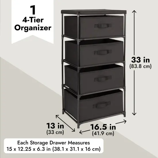 4-Tier Tall Closet Dresser with Drawers - Clothes Organizer and Small Fabric Storage for Bedroom (Black) {5}