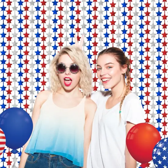 Patriotic Decorations Backdrop,2 Pack Red White and Blue Party Photo Backdrop Patriotic Tinsel Foil Fringe Curtains,Red White and Blue Streamers Tinsel Backdrop Decor for Home,Front Door {5}