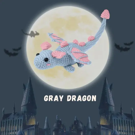 Crochet Kit for Beginners, Learn to Crochet Animals - Easy Crochet Starter Kit Gift for Kids and Adults, Lovely Gray Dragon (40%+ Yarn Content) {2}