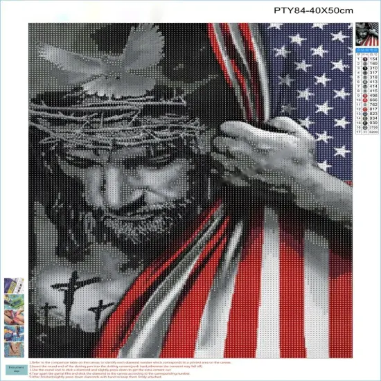 5D DIY Diamond Art Painting Kit, American Flag and Jesus 16X20 inches Round Full Drill Crystal Rhinestone Embroidery Cross Stitch Arts Craft for Home Wall Decor Gift {2}