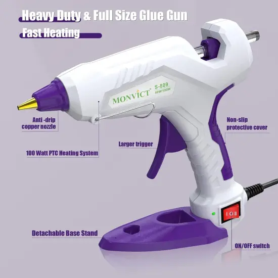Full Size Hot Glue Gun with 60/100W and On/Off Switch, Dual Temp Heavy Duty Industrial Hot Melt Glue Gun with 15 Hot Glue Sticks (7/16") and 3 Finger Protectors for Craft, DIY and Repairs Visit the MONVICT Store {3}