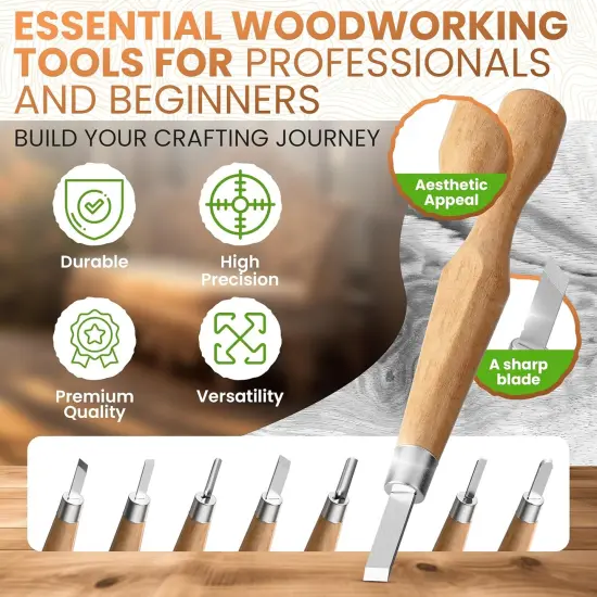 Premium 8 pcs Linocut Wood Carving Tools Set kit for Beginners Craft for Adults Woodworking Kids Whittling Knife Carpenter widdle Basswood Blocks Engraving Chisel Pumpkin Hobby Linoleum lino Cutters {2}