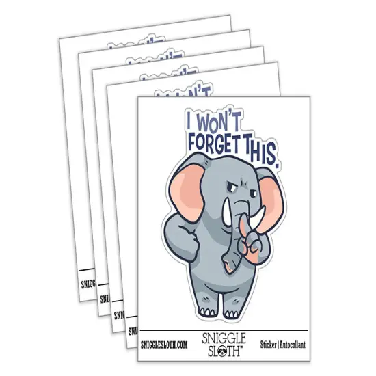 Water Bottle Sticker Set I Wont Forget This Elephant Cartoon Cute Waterproof Vinyl Stickers Pack Decal, Skateboard, Laptop, Car, Window, Bumper - 5 Pack {2}