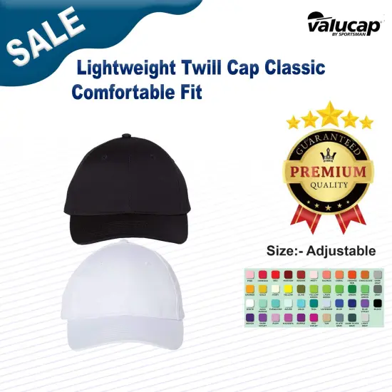 Valucap&reg; Lightweight Twill Cap Classic Comfortable Fit Black {3}