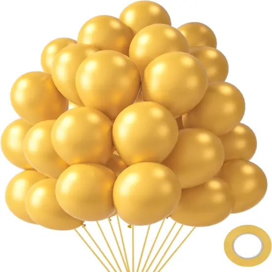 110PCS Gold Latex Balloons, 12 Inch Metallic Helium Round Balloons Party Balloons with Ribbon {1}