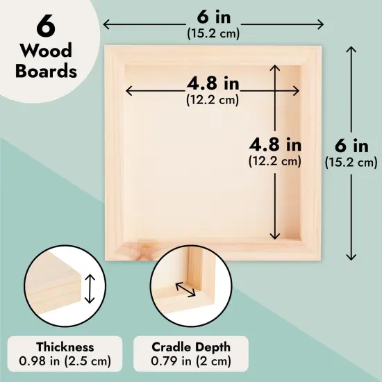 6 Pack Unfinished Wood Canvas Boards for Painting, 6x6 Square Wooden Panels for Crafts Brown {2}