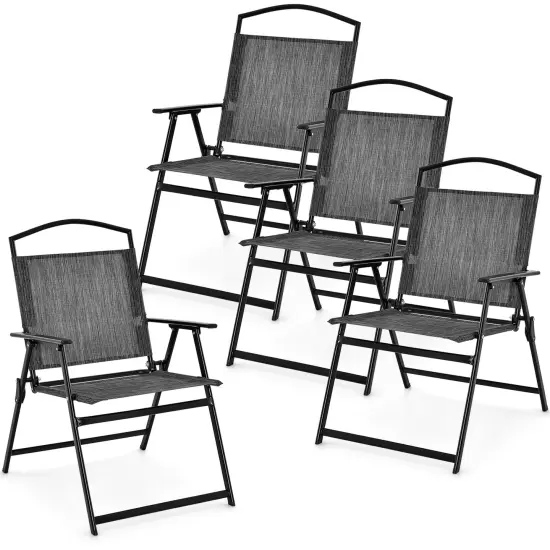 Set of 4 Patio Folding Chairs with Heavy-Duty Metal Frame and Fabric Seat {1}