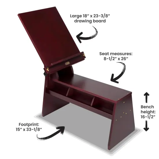 SoHo Urban Artist Adjustable Drawing Horse Easel - Sturdy Beechwood with Mahogany Finish, 18" x 23-3/8" Drawing Board, Full Size Artist Easel with Storage Bench Improves Posture, Compact Footprint {5}