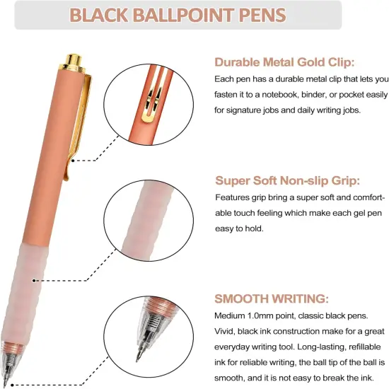Ballpoint Pens Medium Point 1mm Black Ink Work Pen with Super Soft Grip Ball Point Pen for Men Women Retractable Office Pens (Gold Clip-6 count) {2}