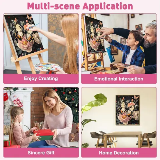 Flowers and Butterflies Framed Paint by Numbers Adult Kit, DIY Acrylic Painting Paint by Number On Canvas with Frame, Arts and Crafts for Home Wall Decor 12x16inch {3}