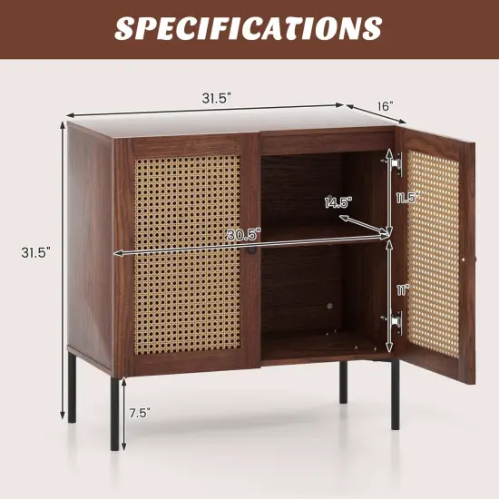 Rattan Sideboard with Adjustable Shelves and Metal Legs Walnut {4}