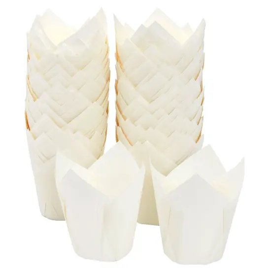 100-Pack White Tulip Cupcake Liners for Wedding, Birthday Party, Parchment Paper Baking Cups and Muffin Wrappers for Baby Shower, Tea Party Decorations (2.2x3.15 in) {6}